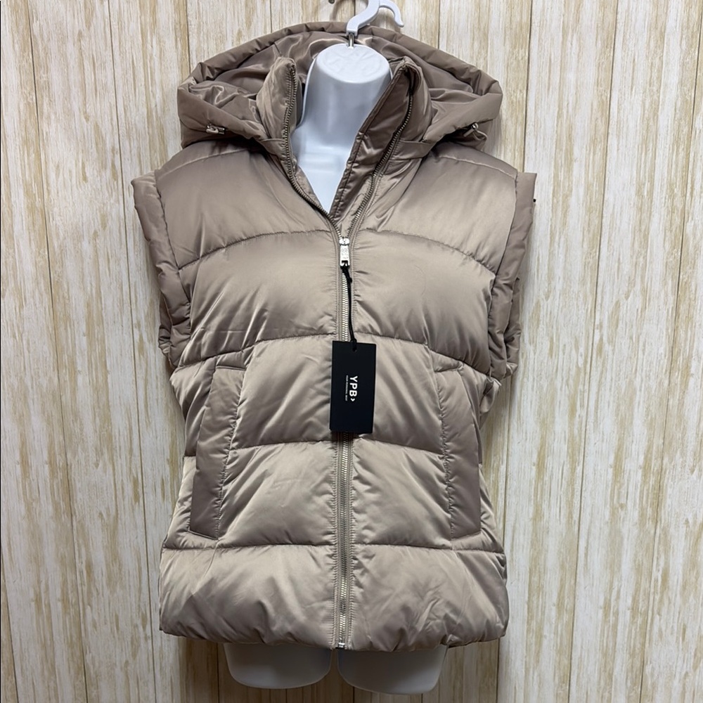 YPB Tan Quilted Vest with Removeable Hood